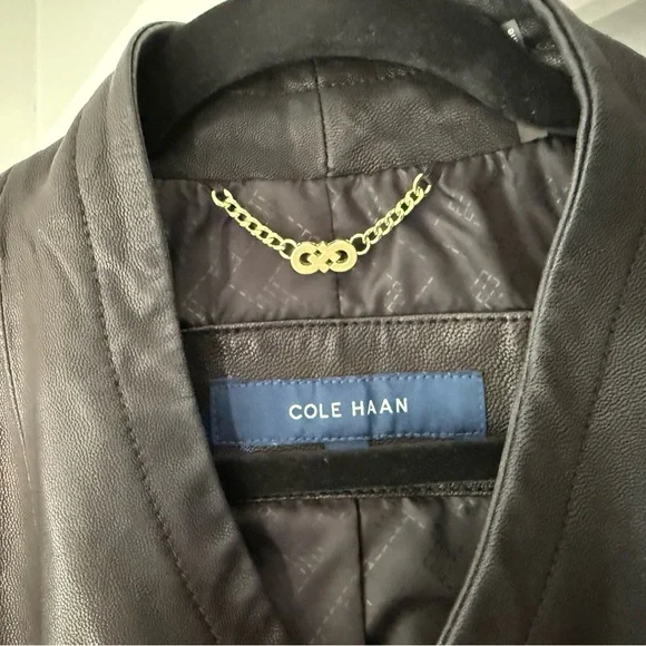 Cole Haan Asymmetrical Black Leather Jacket- like new